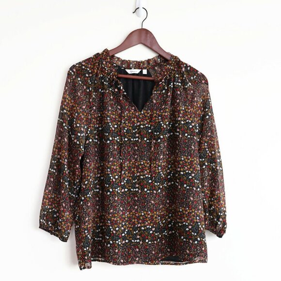 Reitmans - Ruffled V-Neck Floral-Print Blouse - Size M - Picture 1 of 12